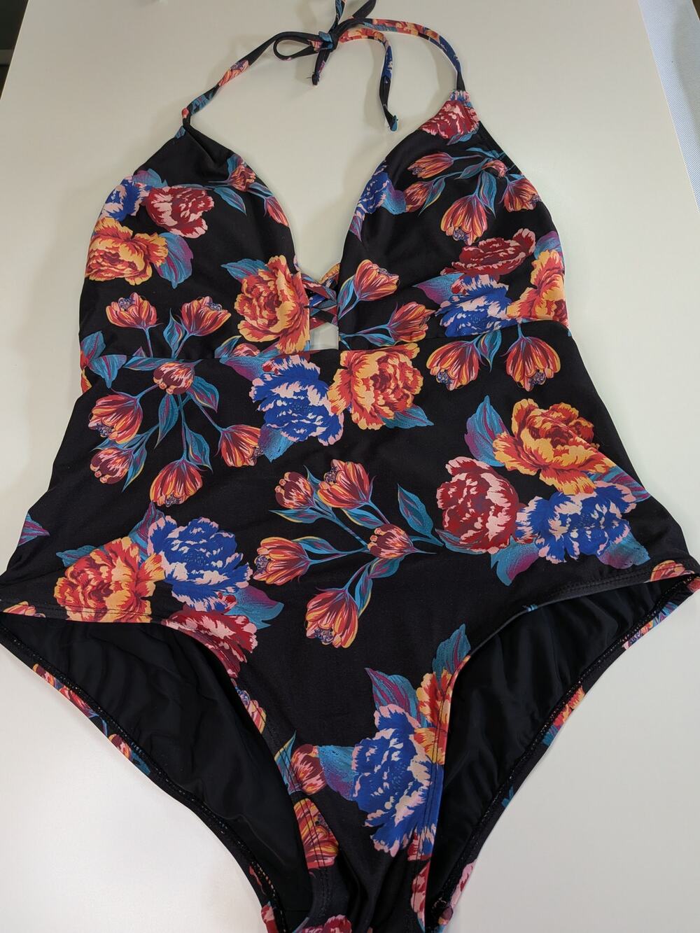 Modcloth Floral Halter One-Piece Swimsuit L